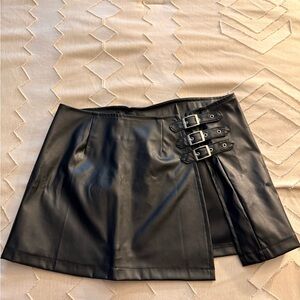 Fashion Nova Black Mini Skirt with Triple Buckle Accents